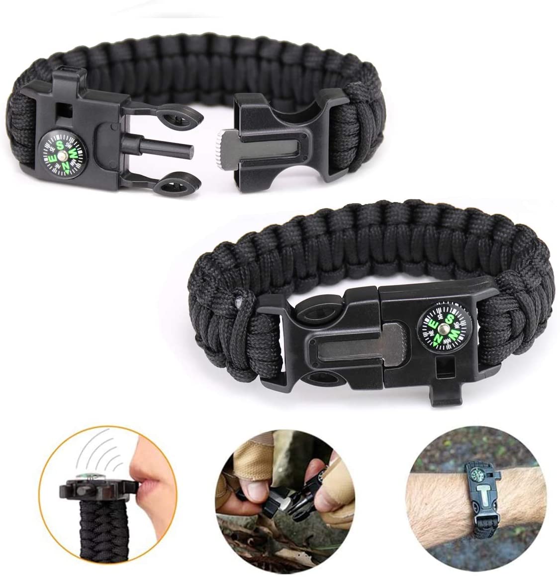 Kompletny zestaw survivalowy - narzędzia survivalowe na zewnątrz, w tym paracord, lampa, gwizdek, stal ogniotrwała