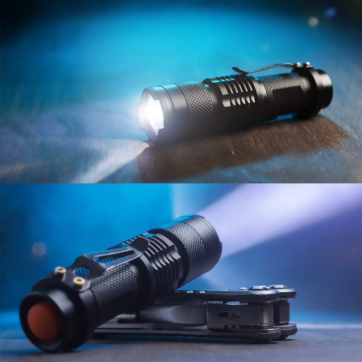 Kompletny zestaw survivalowy - narzędzia survivalowe na zewnątrz, w tym paracord, lampa, gwizdek, stal ogniotrwała