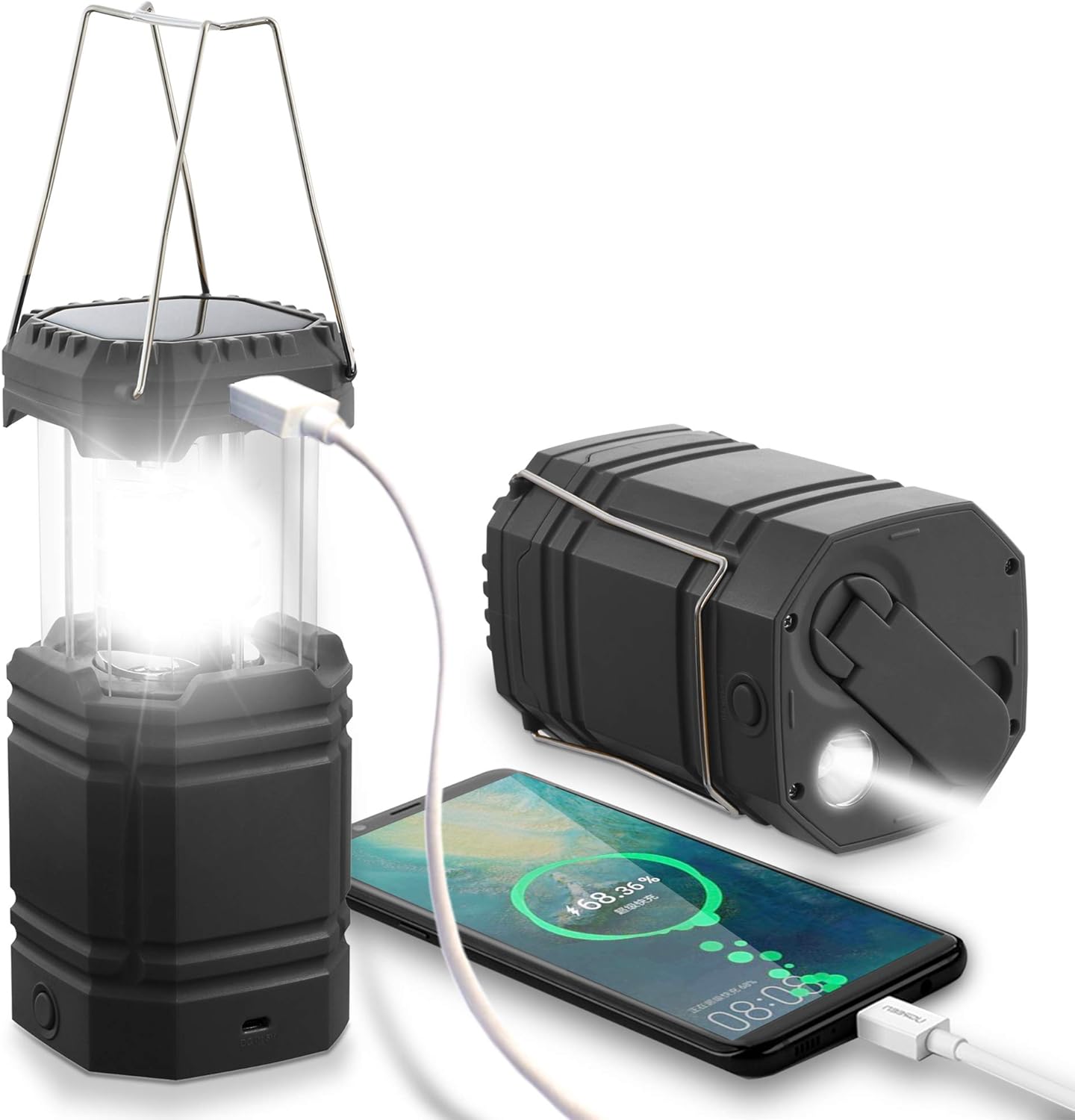 Światło 3 w 1 - światło awaryjne - lampa solarna/LED - 80 lumenów - latarnia kempingowa - źródło zasilania awaryjnego - lampa z funkcją powerbanku - zapas awaryjny - ładowarka awaryjna