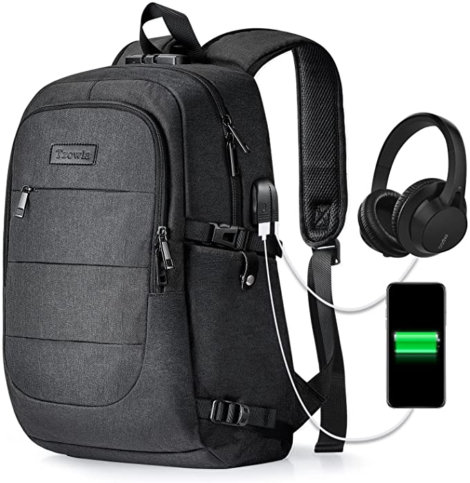 Ausverkauf: Laptop Rucksack Herren Wasserbeständig Anti-Diebstahl Schule Uni Rucksack mit USB-Lade-Anschluss und Schloss 14/ 15,6-Zoll-Laptop-Tasche für Damen Jungen Freizeit Arbeit Reisen Backpack Schwarz
