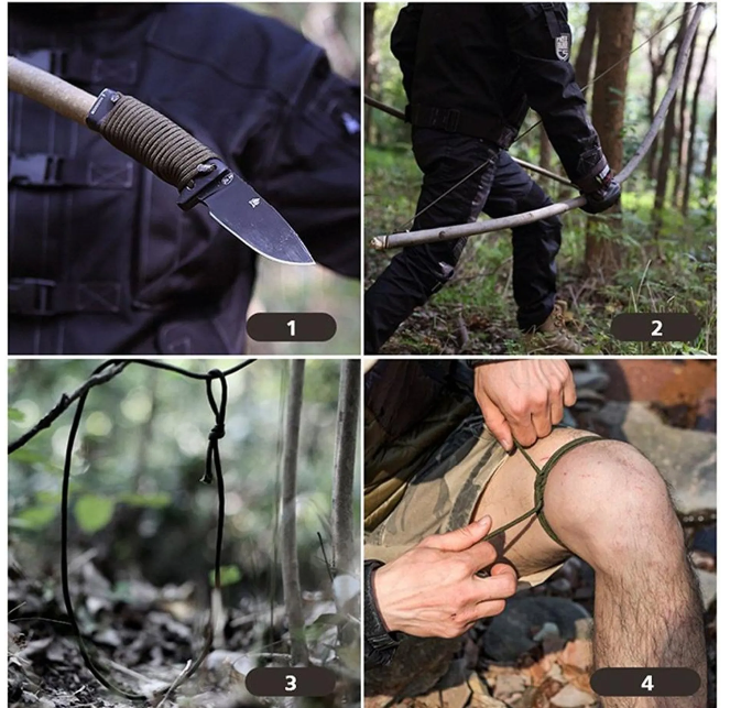 Ausverkauf: Multifunktionales Notfall-Armband mit Messer, Signalpfeife, Kompass und Feuerstein - Survival-Armband - Notarmband - Notorientierung/Notfeuer - Outdoor-Armband - schwarz