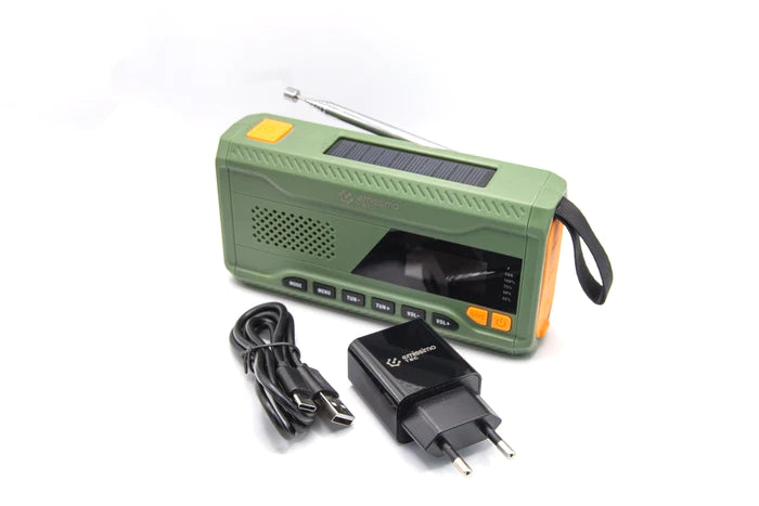 Mini radio awaryjne ACE z DAB+, korbką i energią słoneczną, powerbankiem, latarką i złączem USB-C