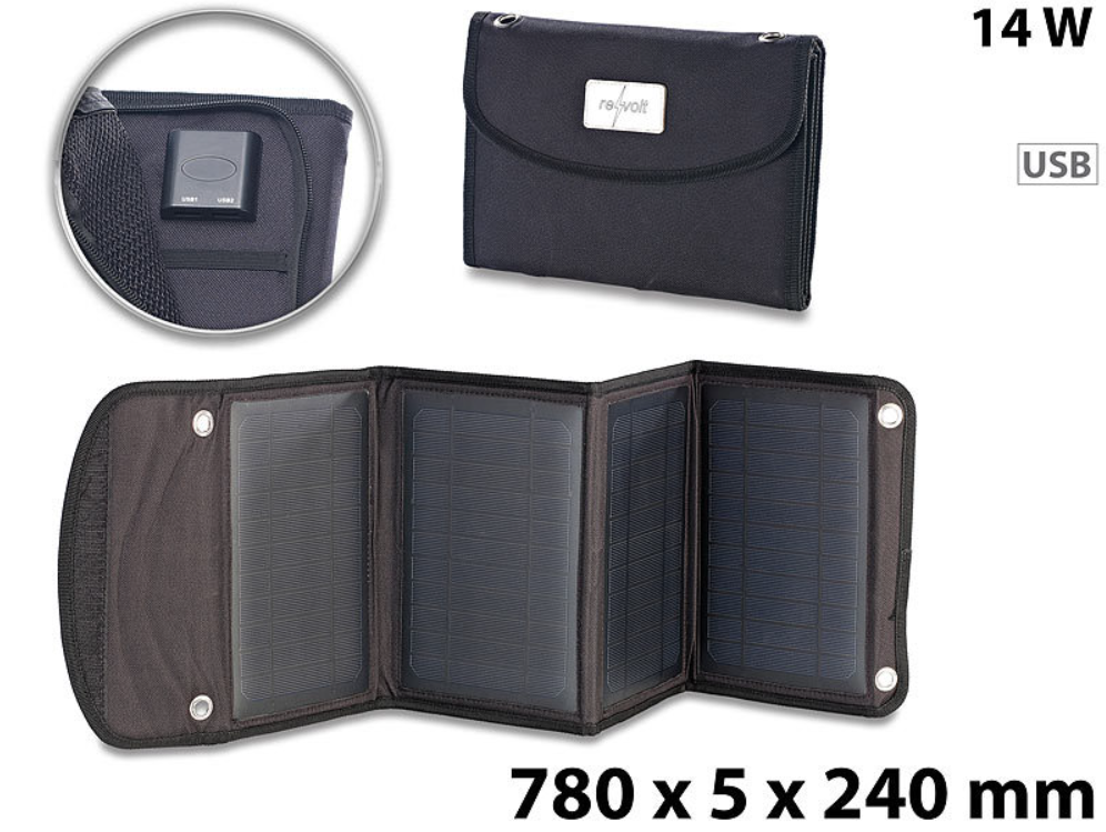Składany panel słoneczny z funkcją ładowania - 2 x port USB - 14W - power bank/elektrownia
