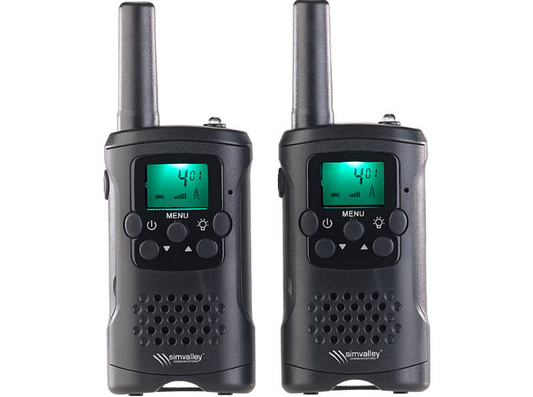 Walkie Talkie - zestaw 2 - radio - radio alarmowe o zasięgu 10 km - urządzenie PMR z VOX - zintegrowana latarka LED - komunikacja alarmowa - urządzenie komunikacyjne