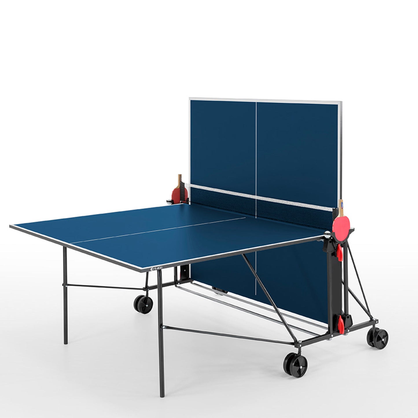 Stół do tenisa stołowego Premium rozmiar turniejowy niebieski z siatką, składany 214.3010/L