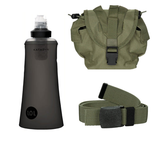 Zestaw trekkingowy Filtr wody Premium Katadyn z butelką Pokrowiec na butelkę i pas taktyczny